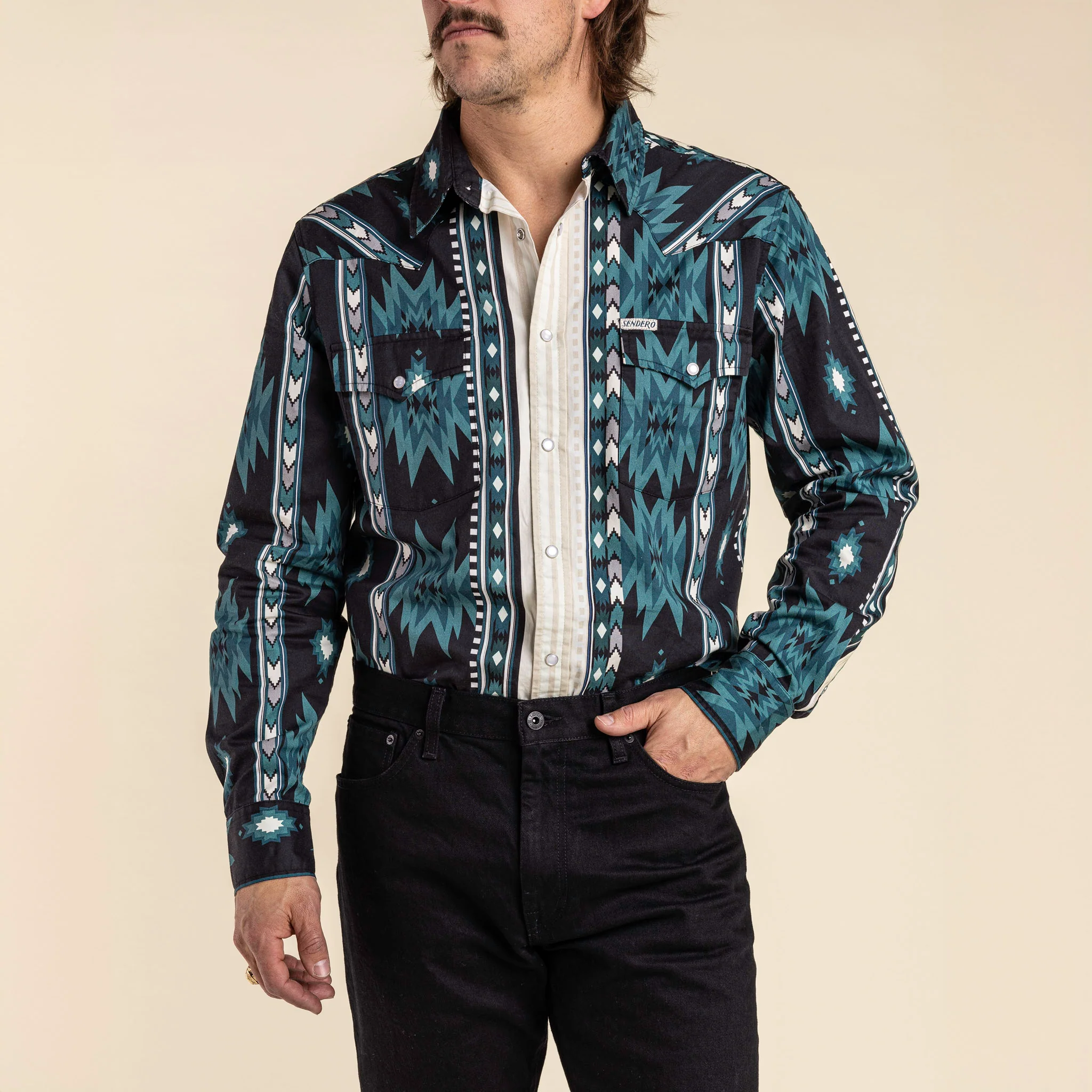 The Wyatt Pearl Snap Long Sleeve Serape Shirt - Image 13