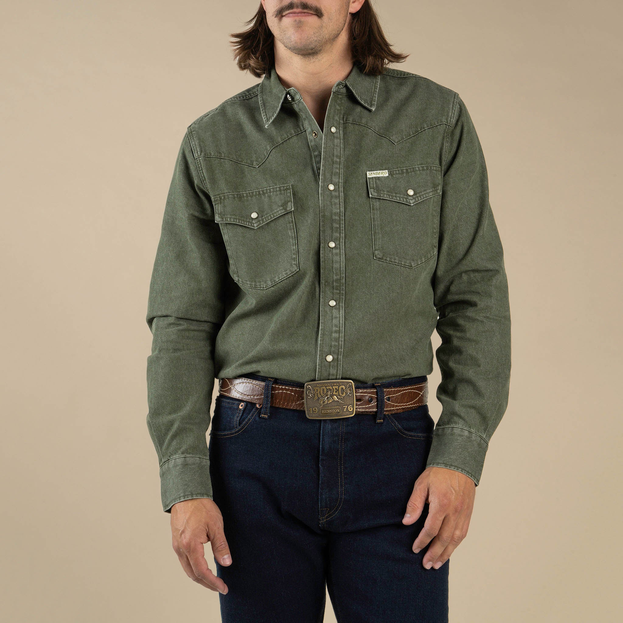 The Wyatt Pearl Snap Long Sleeve Denim Shirt - Image 14