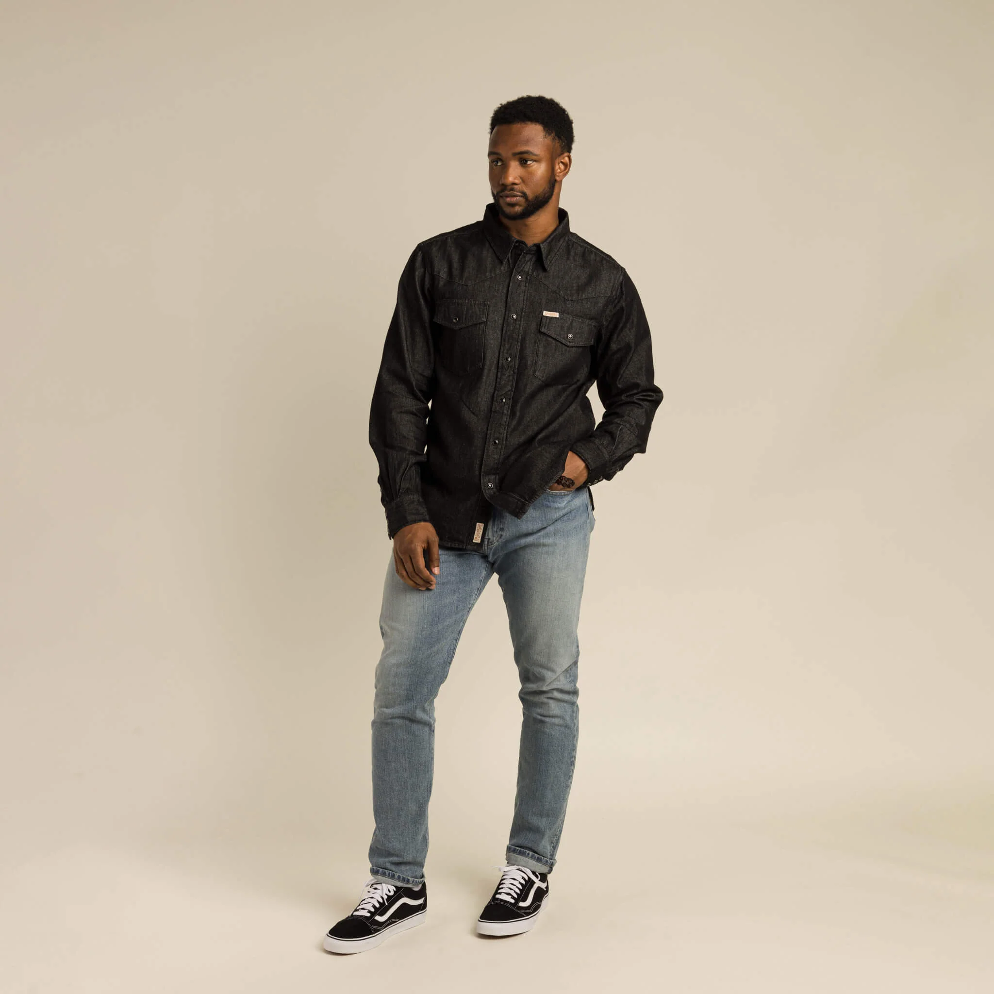 The Wyatt Pearl Snap Long Sleeve Denim Shirt - Image 18