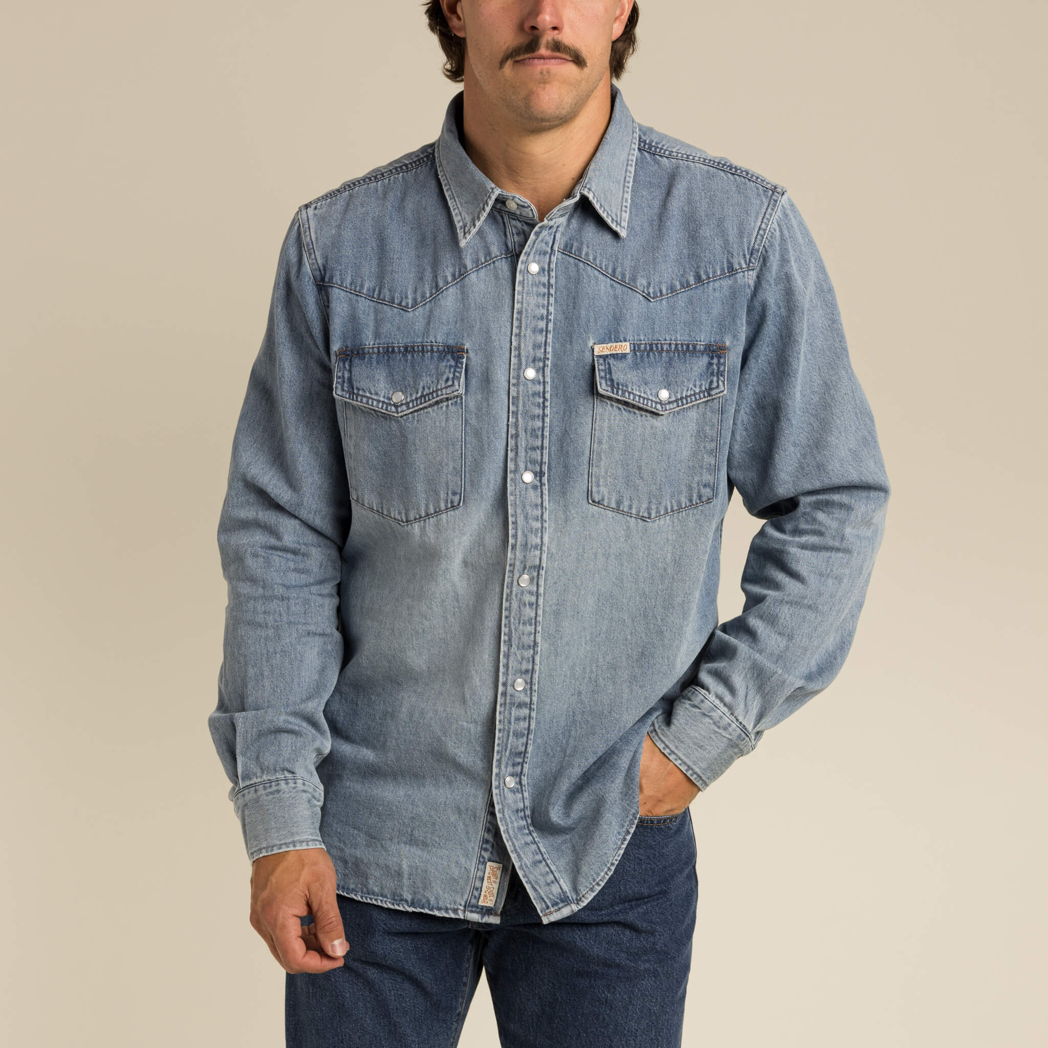 The Wyatt Pearl Snap Long Sleeve Denim Shirt - Image 2