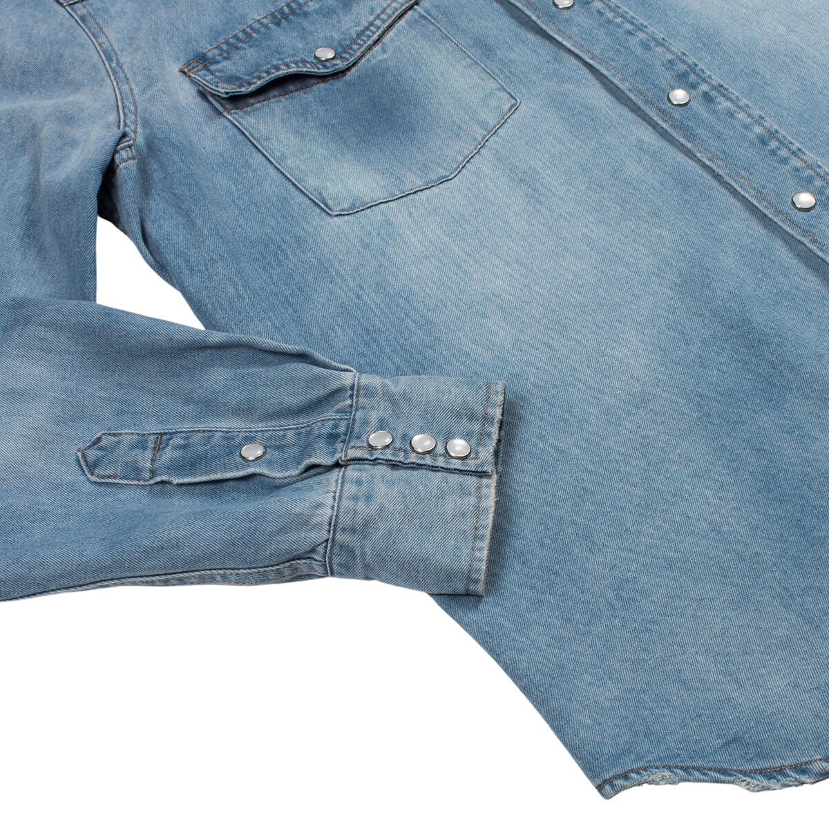The Wyatt Pearl Snap Long Sleeve Denim Shirt - Image 6