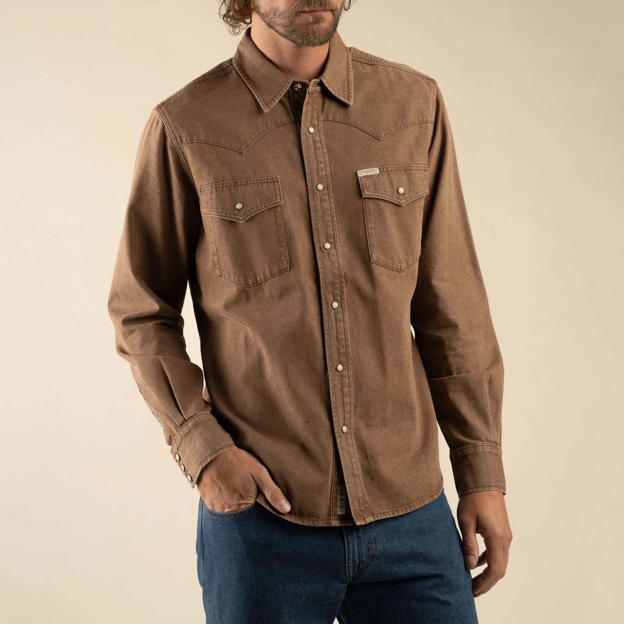 The Wyatt Pearl Snap Long Sleeve Denim Shirt - Image 9